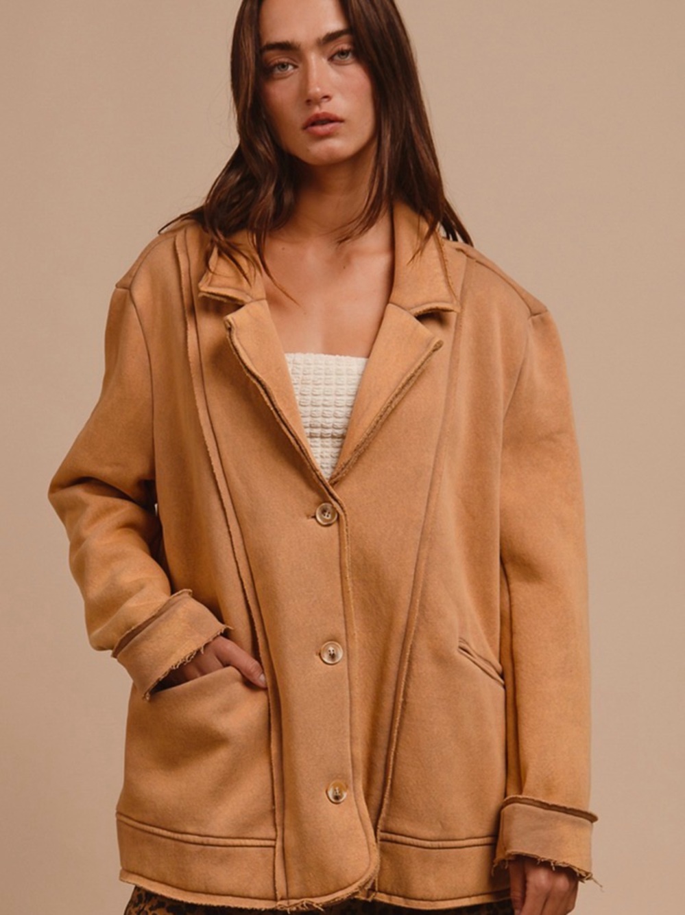 NWOT BiBi Oversized Camel Fleece Blazer Jacket